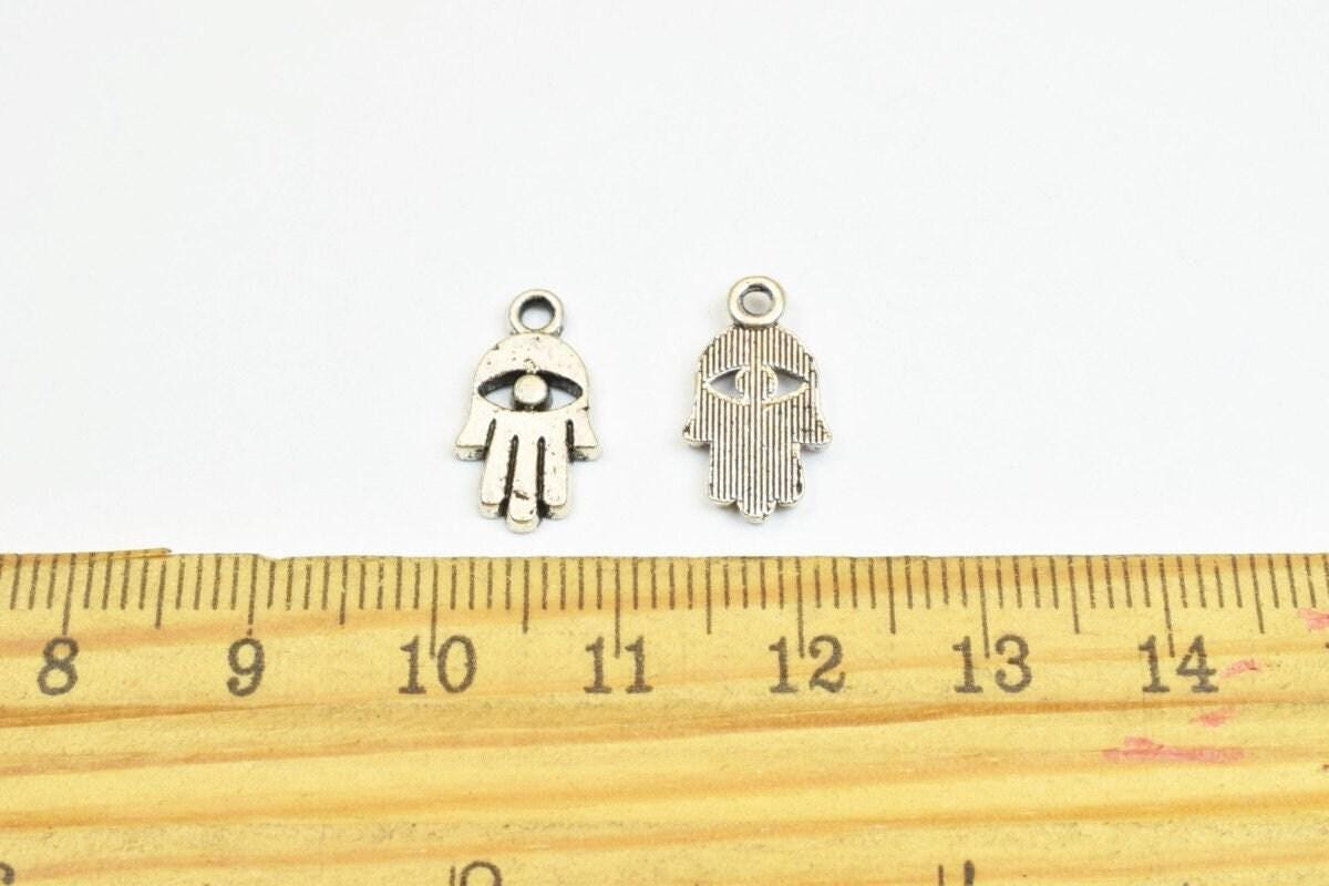 Silver Hamsa Charm Beads – Antique Silver Alloy Metal Charm Pendants for Jewelry Making