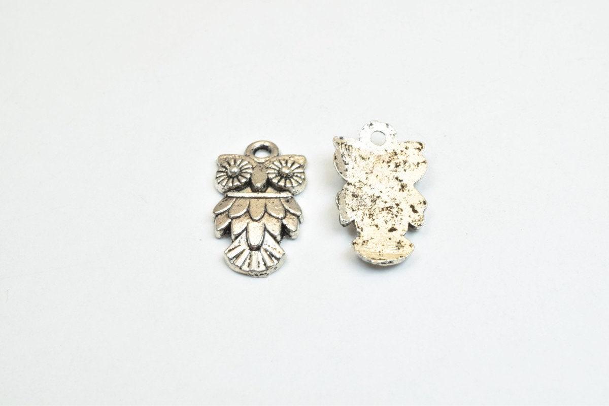 Silver Owl Charm Beads - Antique Silver Alloy 20x11mm Metal Jewelry Making Beads