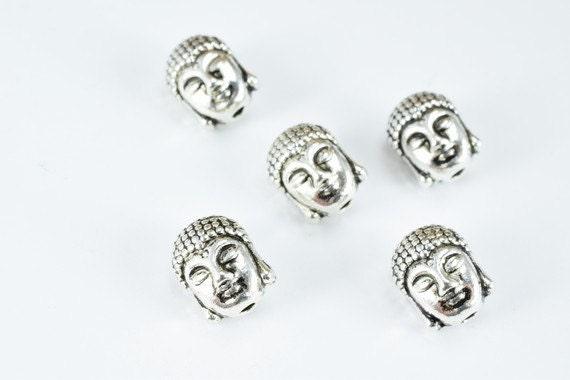 Solid Buddha Head BeadsTwo Side Face Tibetan Style Antique Silver Alloy Metal Bracelets Charm Spacer Size 10x9x8mm Hole Size 2mm For Jewelry