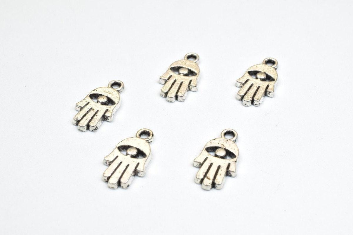 Silver Hamsa Charm Beads – Antique Silver Alloy Metal Charm Pendants for Jewelry Making