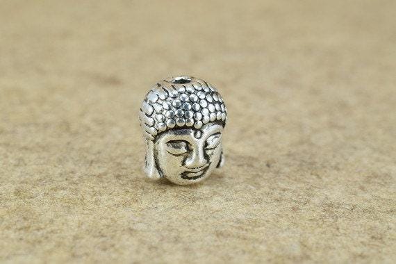 Solid Buddha Head BeadsTwo Side Face Tibetan Style Antique Silver Alloy Metal Bracelets Charm Spacer Size 10x9x8mm Hole Size 2mm For Jewelry