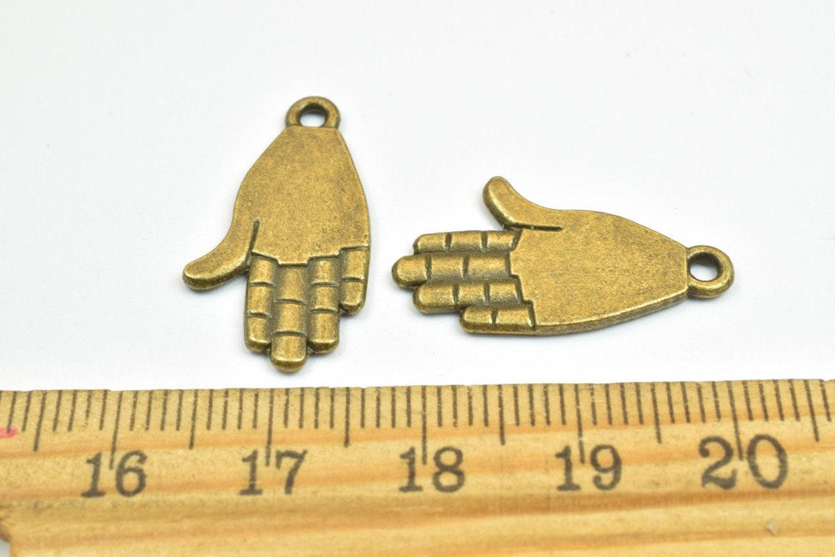 Hamsa Hand Charm Beads – Antique Green Metal Charm Beads 24x13mm Double Sided Pendants