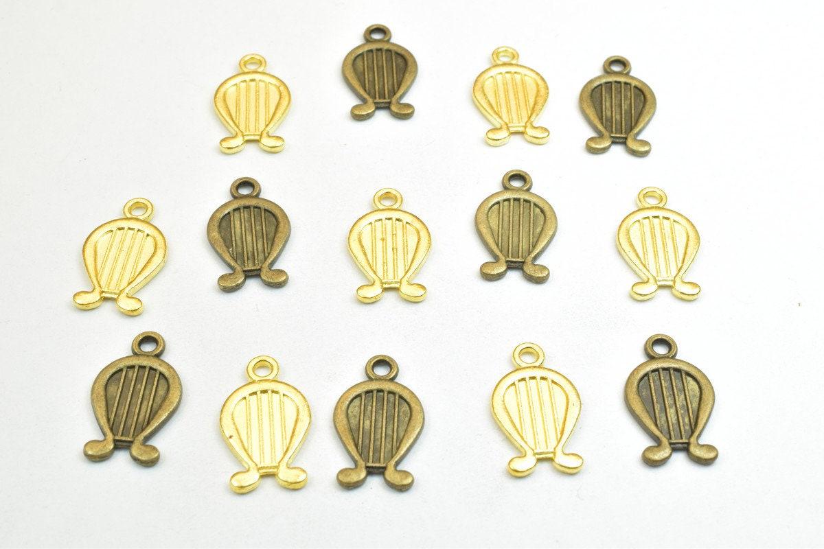 14PCs Harp Musical Instruments Charm Pendants Bronze/Gold/Silver Beads Base Metal Alloy Size 18x11mm Jump Ring Size 2mm For Jewelry Making