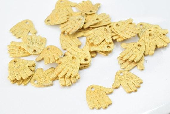 13x12mm Matte Gold Plated Alloy Handmade Hand Charm Can be used as a jewelry tag Hole Opening 0.5mm 40pcs/PK