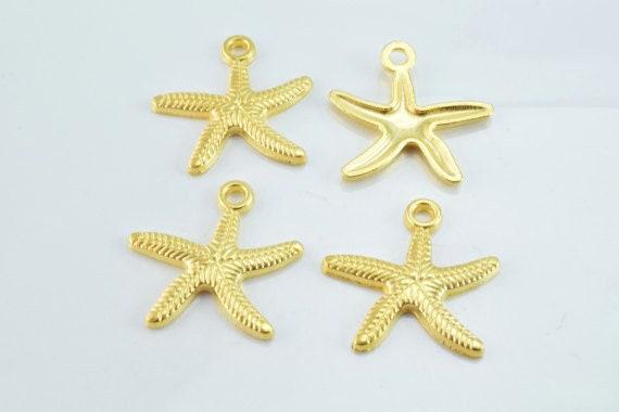 25x25mm Matte Gold Plated Sea Star Pendant with 2mm hole opening, 2mm Thickness 6pcs/PK