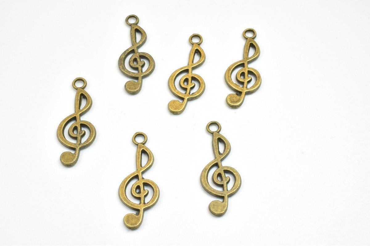 12 PCs Musical Note Charm Pendant Bead Antique Green Size 26.5x10mm Decorative Design Metal Beads 2mm Jump Ring for Jewelry Making