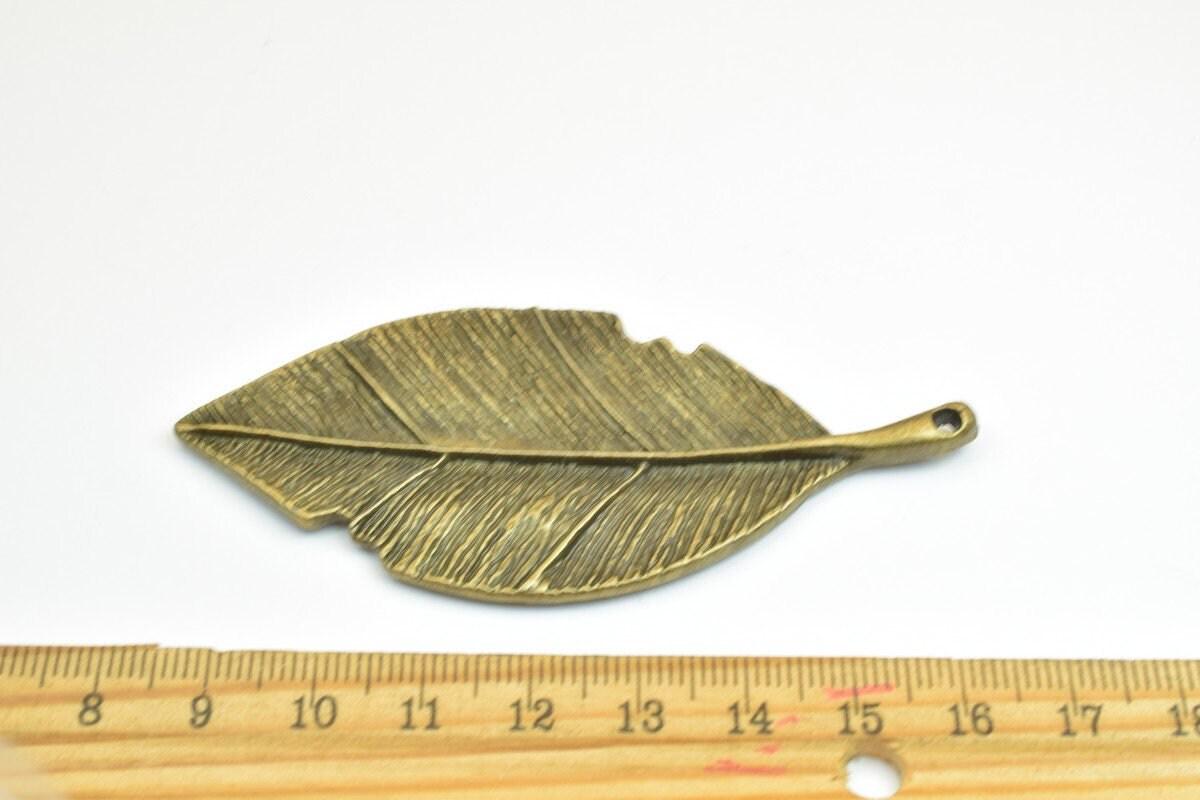 2 PCs Leaf Pendant Antique Green Beads Alloy Metal Bracelets Pendant Size 81x31mm Jump Ring Size 2.5mm For Jewelry Making
