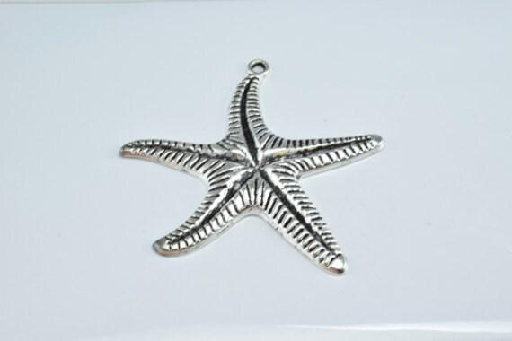 61mm Antique Silver Sea Star Charm Pendant with textured all over design Black accent pendant coloring 2mm bail opening 1pc/pk