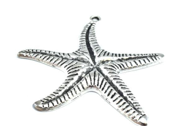 61mm Antique Silver Sea Star Charm Pendant with textured all over design Black accent pendant coloring 2mm bail opening 1pc/pk
