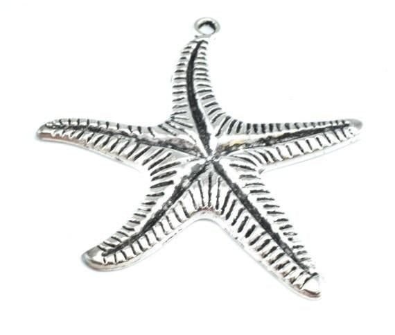 61mm Antique Silver Sea Star Charm Pendant with textured all over design Black accent pendant coloring 2mm bail opening 1pc/pk