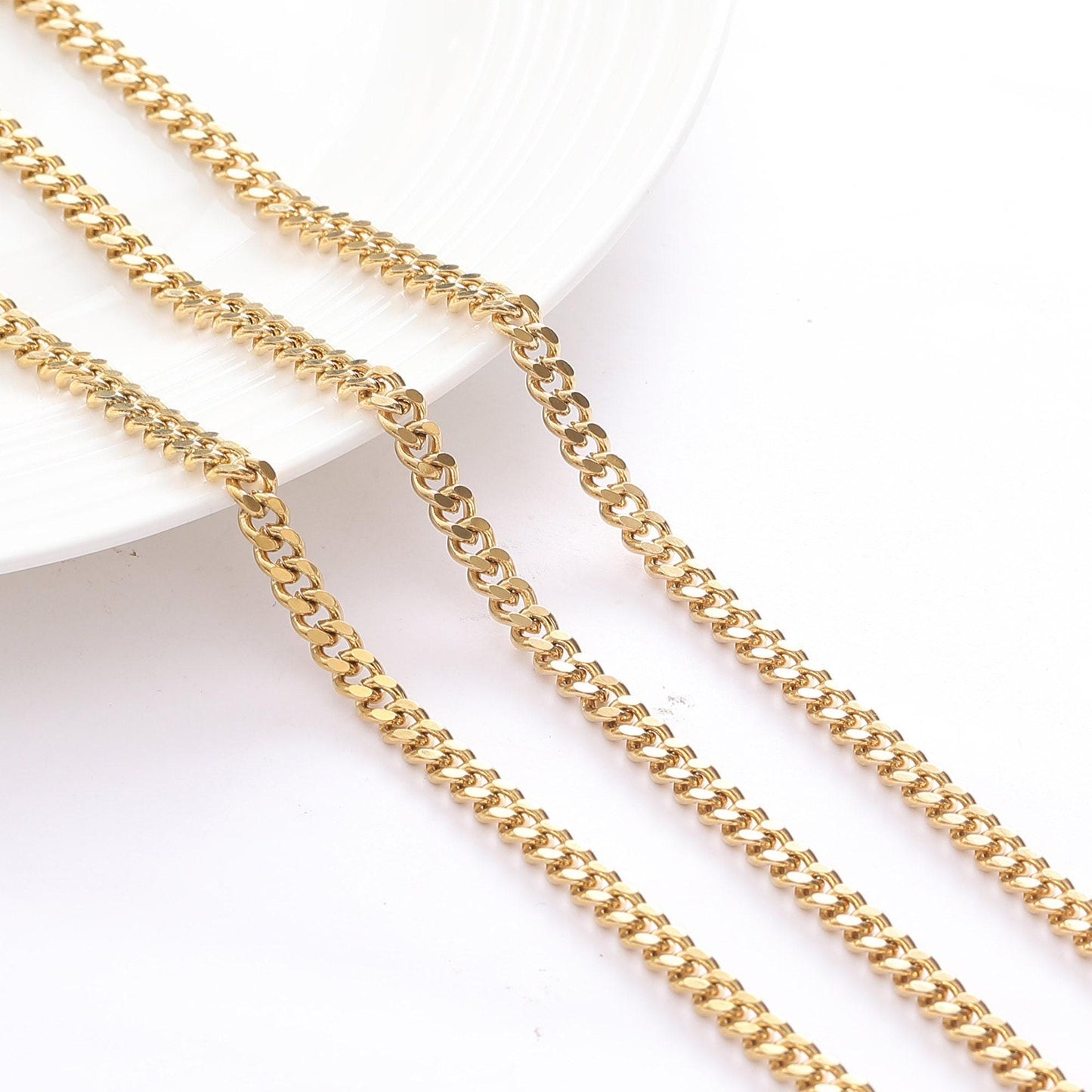Gold Plated Cuban Chain 18KGF 4mm,6mm,9mm,11mm wide Sold by Foot GFC085,GFC086,GFC087,GFC088