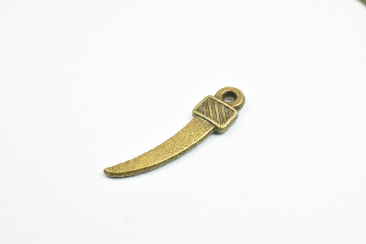 19 PCs Sword Charm Pendant Bead Bronze/Gold Size 19x5mm Decorative Design Metal Beads 1mm JumpRing Opening for Jewelry Making