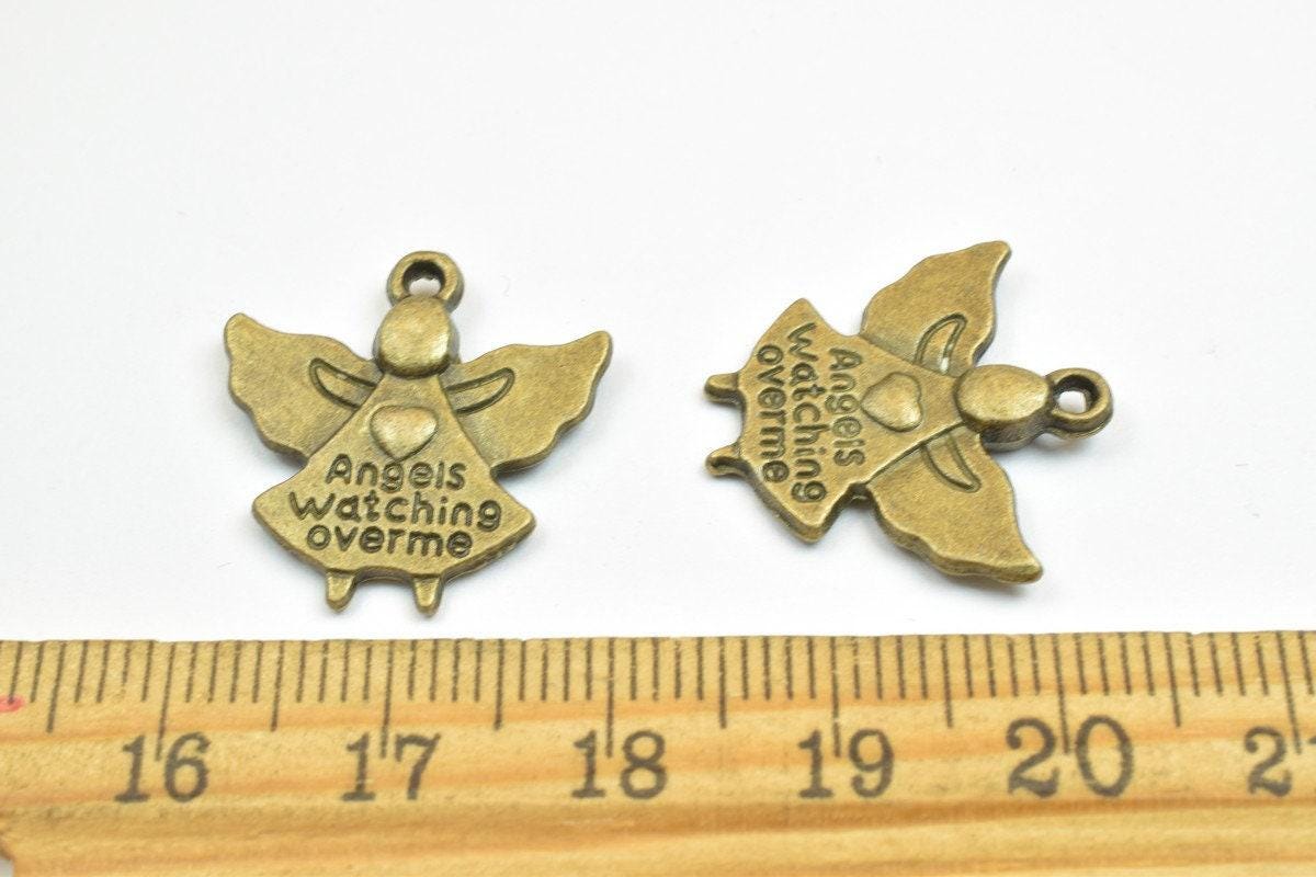 8PCs Angels Watching Over Me Charm Pendant Bead Bronze/Gold Size 20x19.5mm Decorative Design Metal Beads 1.5mm JumpRing for Jewelry Making
