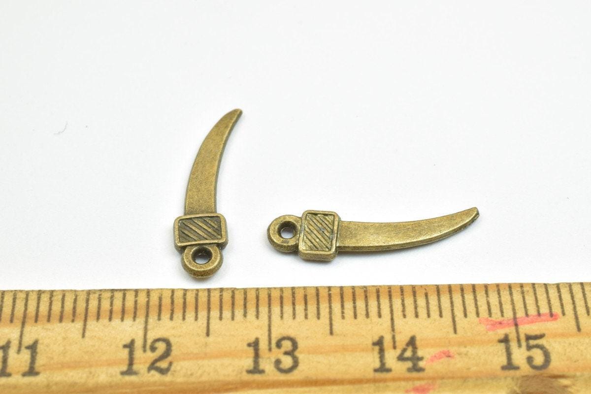 19 PCs Sword Charm Pendant Bead Bronze/Gold Size 19x5mm Decorative Design Metal Beads 1mm JumpRing Opening for Jewelry Making