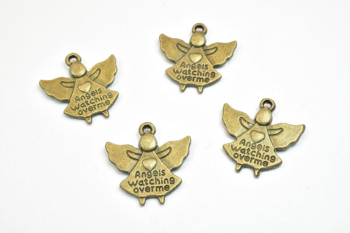8PCs Angels Watching Over Me Charm Pendant Bead Bronze/Gold Size 20x19.5mm Decorative Design Metal Beads 1.5mm JumpRing for Jewelry Making