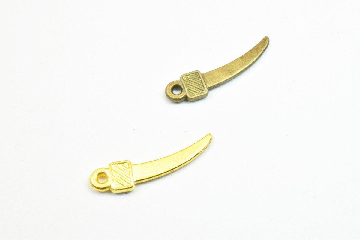 19 PCs Sword Charm Pendant Bead Bronze/Gold Size 19x5mm Decorative Design Metal Beads 1mm JumpRing Opening for Jewelry Making