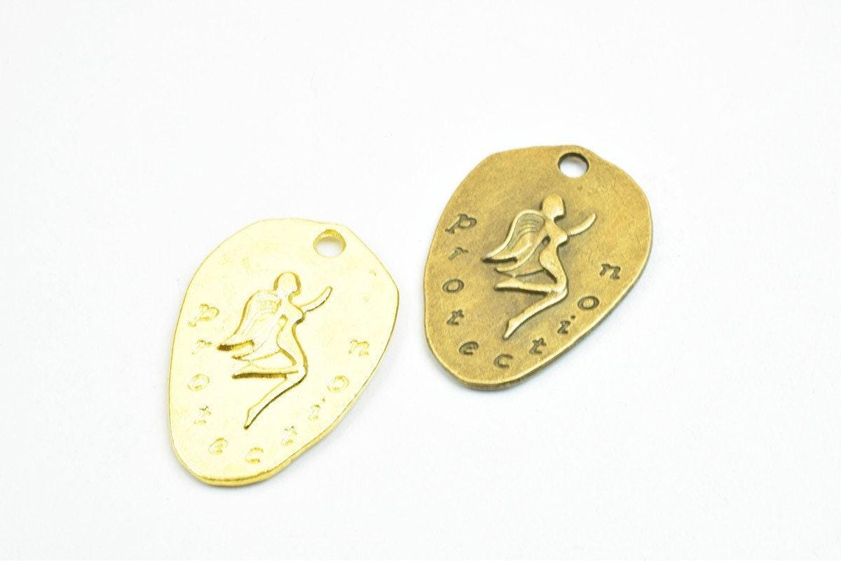 4 PCs Protection Fairy Lady Charm Pendants Antique Green/Gold Beads Base Metal Alloy Size 33x23mm Jump Ring Size 3mm For Jewelry Making
