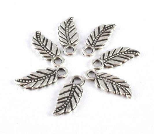 18x7mm Antique Silver Tribal Leaf Charm Pendant with black accent design detail 20pcs/PK 2mm hole opening 2mm thickness