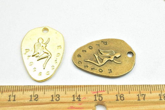 4 PCs Protection Fairy Lady Charm Pendants Antique Green/Gold Beads Base Metal Alloy Size 33x23mm Jump Ring Size 3mm For Jewelry Making