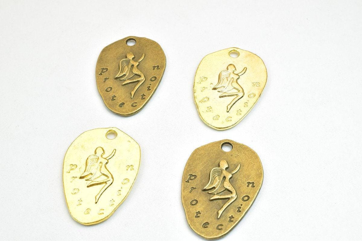 4 PCs Protection Fairy Lady Charm Pendants Antique Green/Gold Beads Base Metal Alloy Size 33x23mm Jump Ring Size 3mm For Jewelry Making