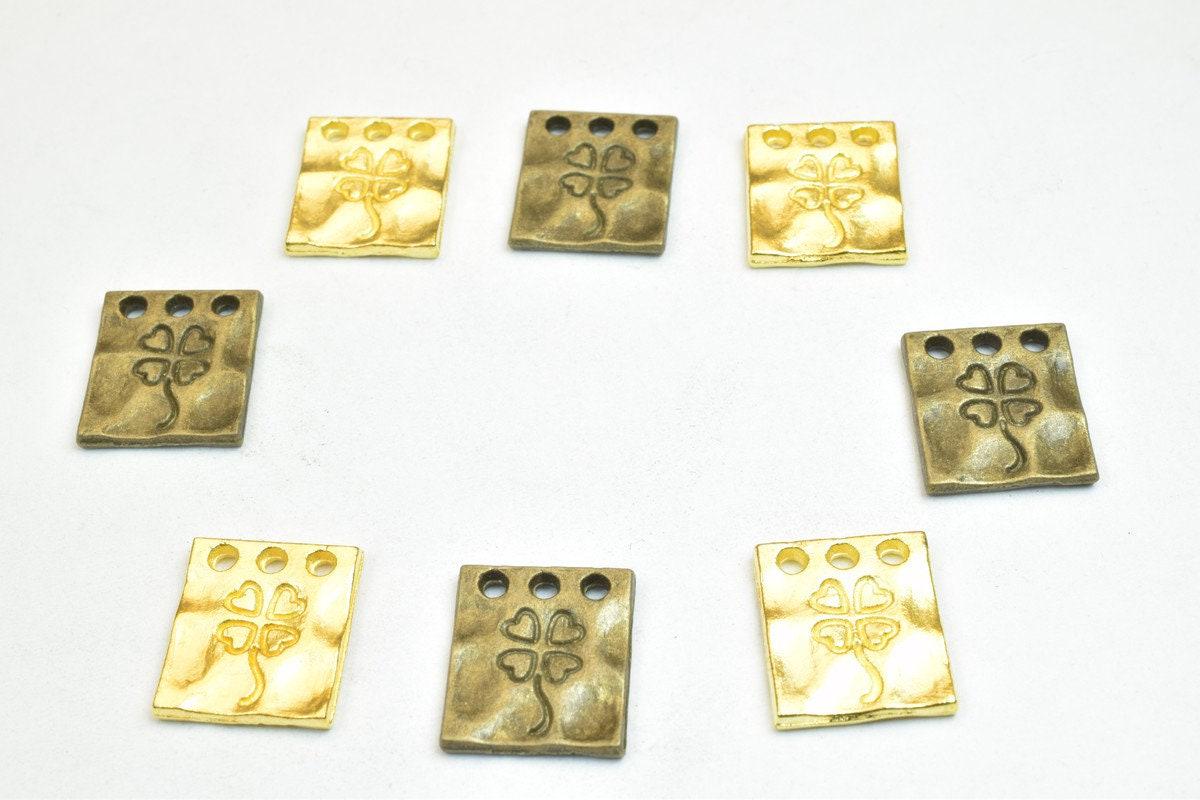 8 PCs Flower Floral Charm Pendants Antique Green/Gold Beads Base Metal Alloy Size 15x13mm Jump Ring Size 1.5mm For Jewelry Making
