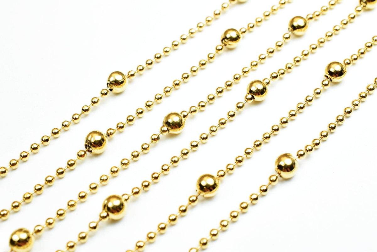 Satellite Ball Chain Gold Jewelry, Electroplated 18K Copper, 3.5mm Balls (1.5mm Links, Skin Safe, Bulk Lengths)