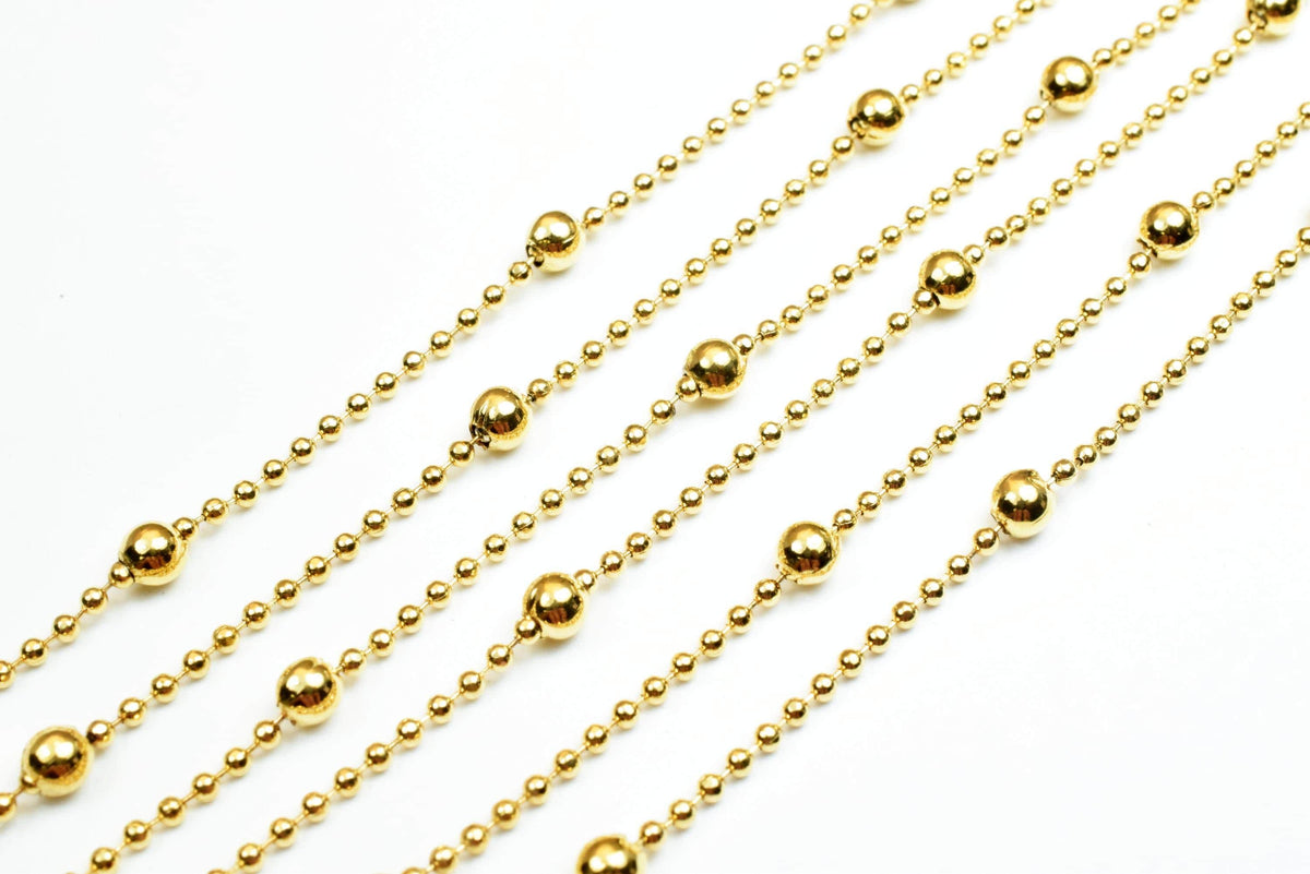 Satellite Ball Chain Gold Jewelry, Electroplated 18K Copper, 3.5mm Balls (1.5mm Links, Skin Safe, Bulk Lengths)