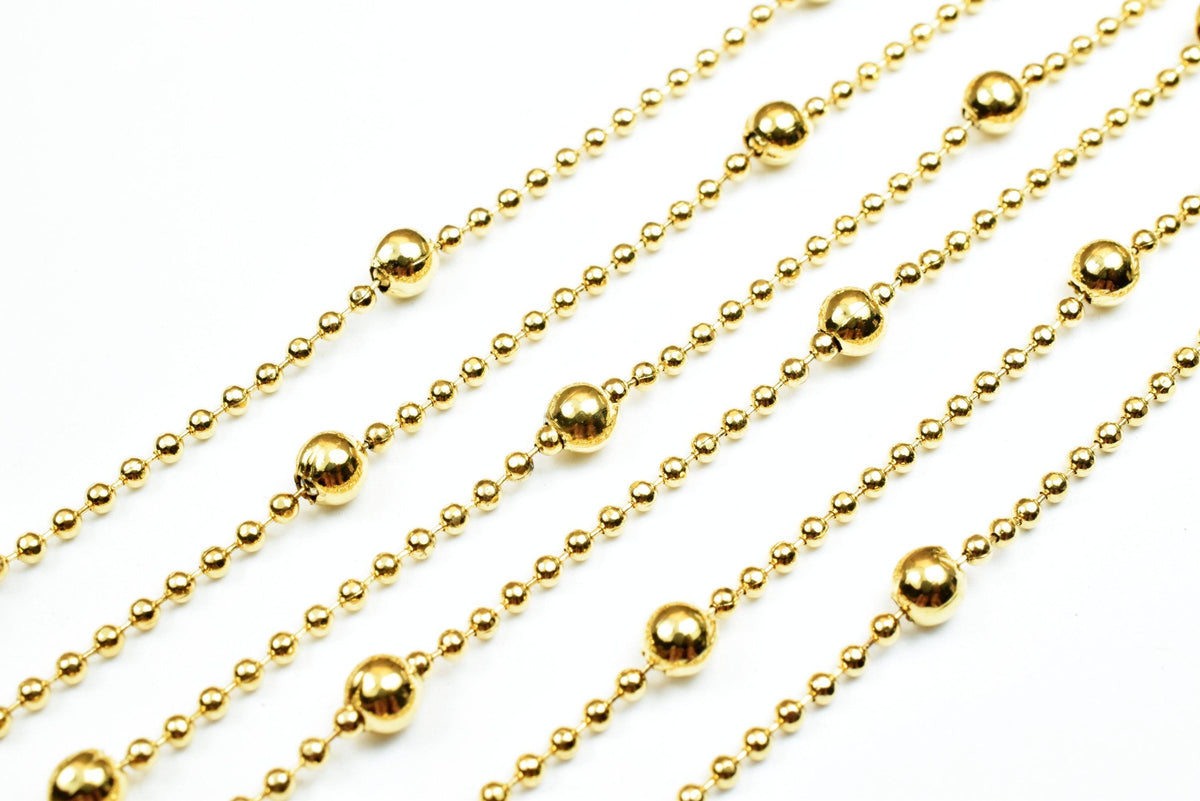 Satellite Ball Chain Gold Jewelry, Electroplated 18K Copper, 3.5mm Balls (1.5mm Links, Skin Safe, Bulk Lengths)