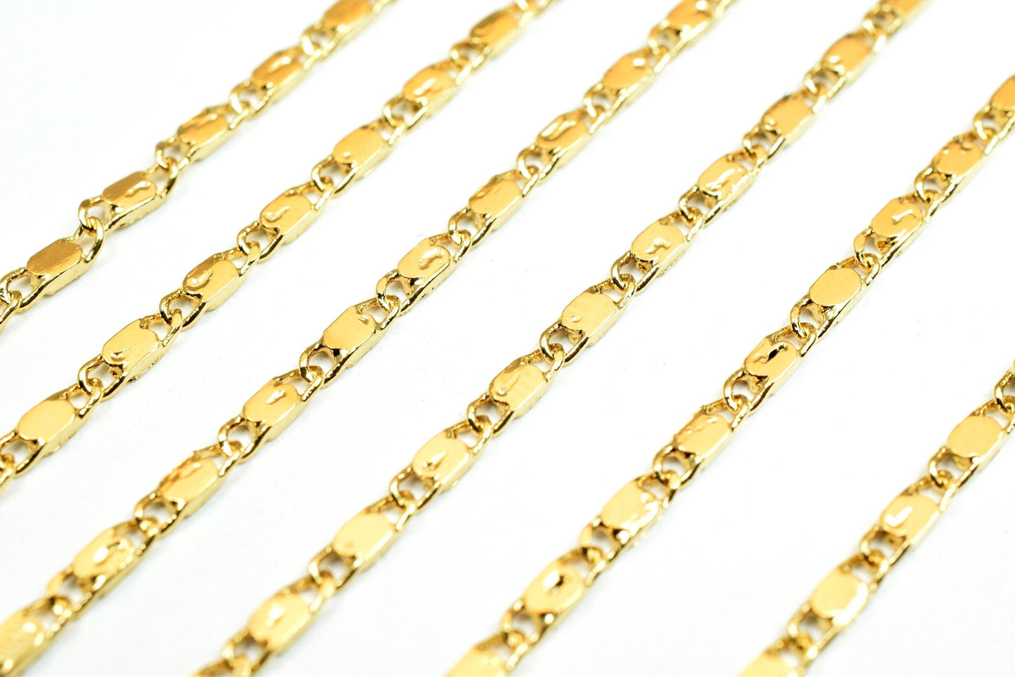 Bar Chain Jewelry Supply, Electroplated Gold Flat Beading Chain, 1.5mm (Tarnish Resistant, 18K Gold Filled, Sold by Foot)