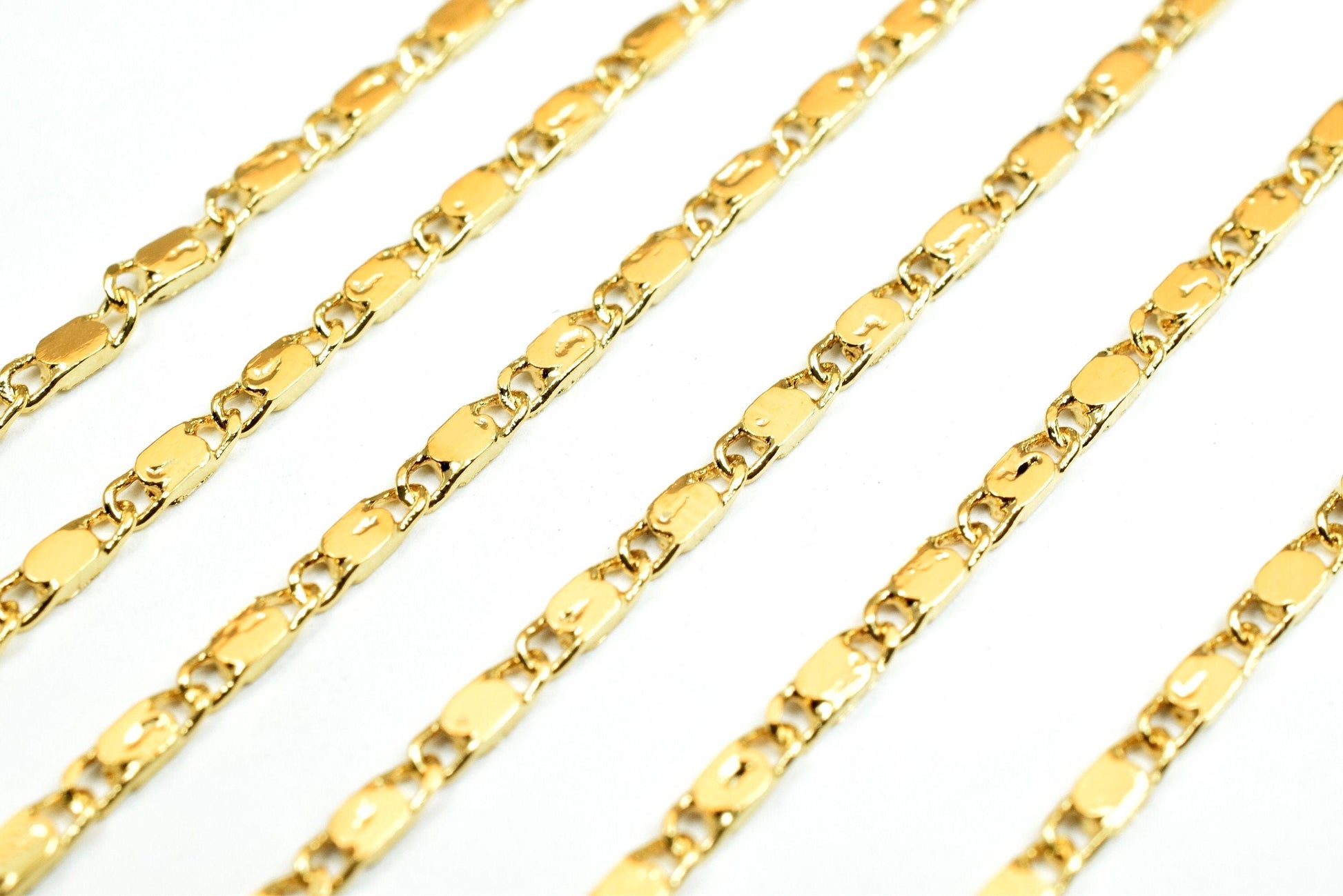 Bar Chain Jewelry Supply, Electroplated Gold Flat Beading Chain, 1.5mm (Tarnish Resistant, 18K Gold Filled, Sold by Foot)