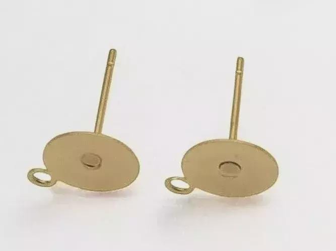 Gold Stainless Steel Stud Earring Posts Flat Pad with Loop & Ball Stud Findings Hypoallergenic Jewelry Making Supplies