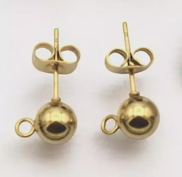 Gold Stainless Steel Stud Earring Posts Flat Pad with Loop & Ball Stud Findings Hypoallergenic Jewelry Making Supplies