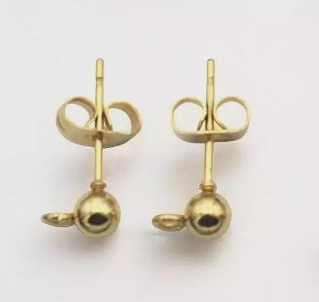 Gold Stainless Steel Stud Earring Posts Flat Pad with Loop & Ball Stud Findings Hypoallergenic Jewelry Making Supplies