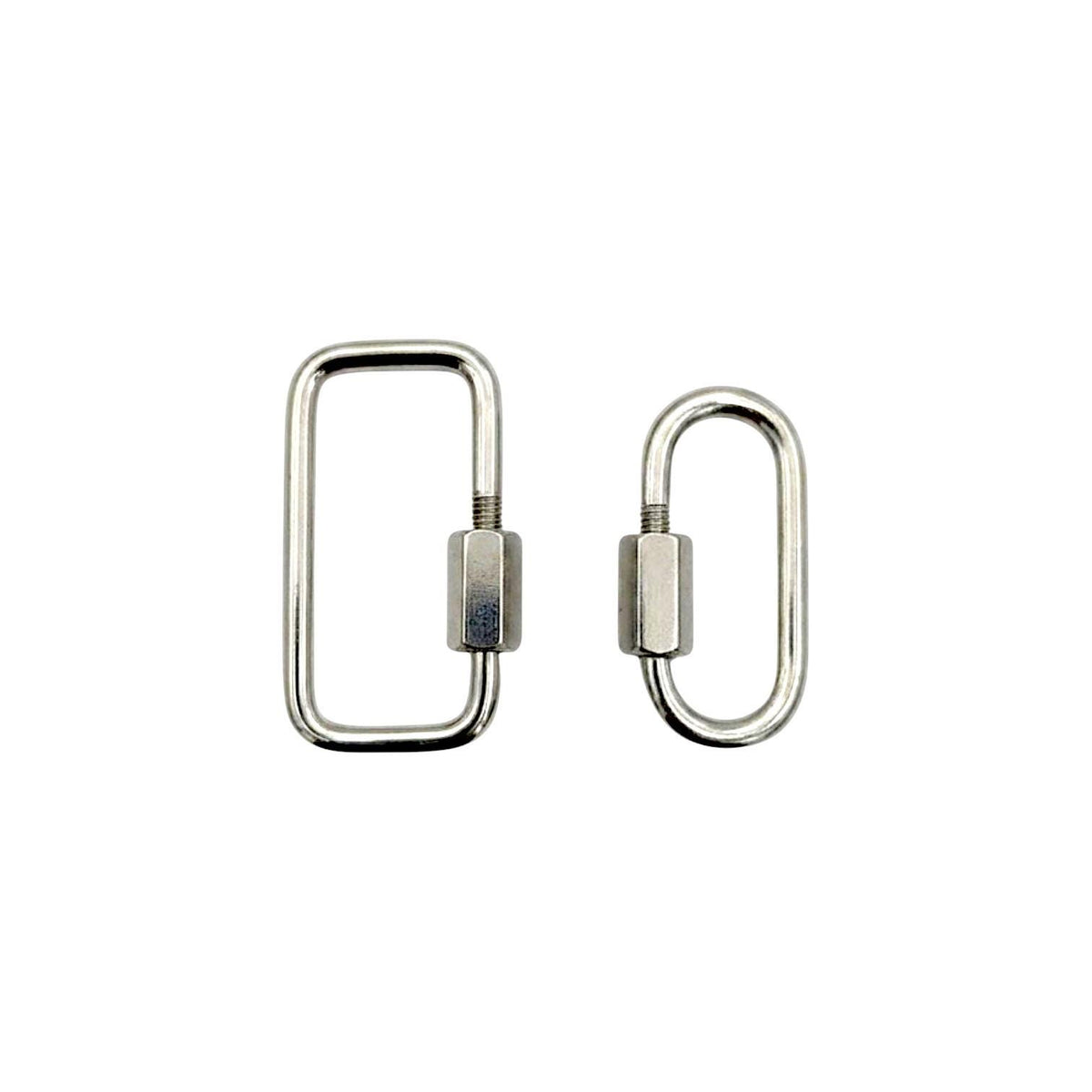 A close-up of a model using the heavy-duty stainless steel carabiner lock clasp to attach a metal wallet chain to belt loops.