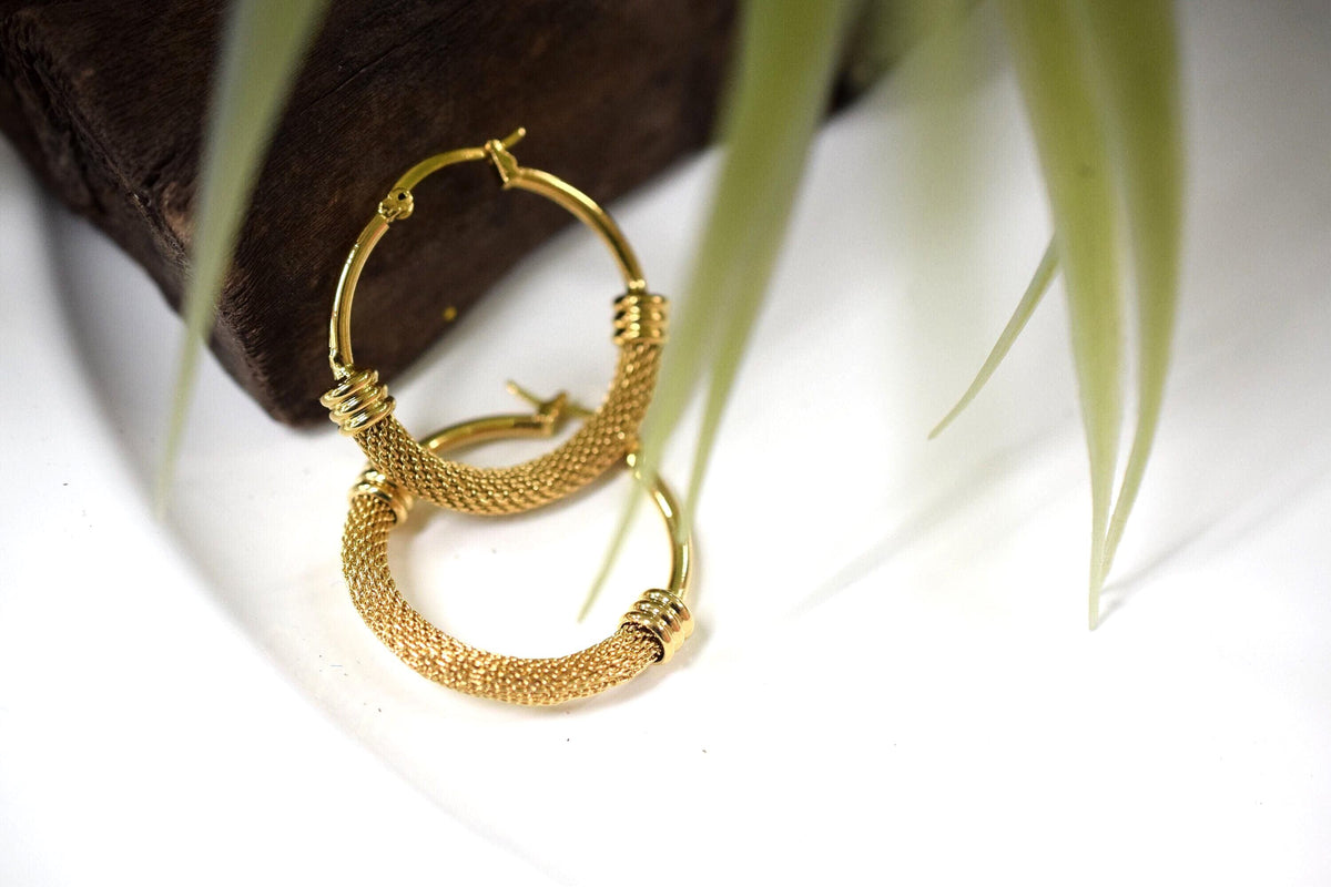 Mesh Hoop Earring Gold Filled Alternative 18K Round Hoops, Medium Size 35-53mm | Double Clad Classic Jewelry Gift