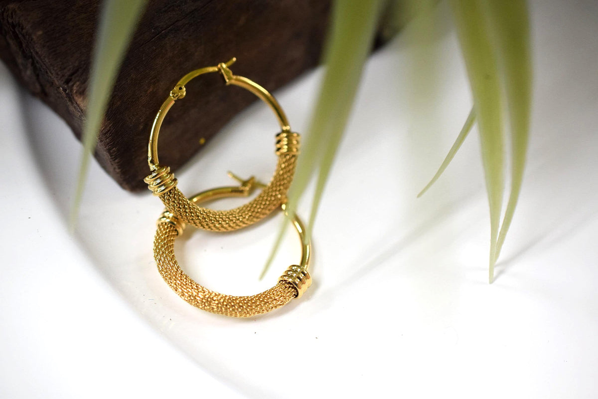 Mesh Hoop Earring Gold Filled Alternative 18K Round Hoops, Medium Size 35-53mm | Double Clad Classic Jewelry Gift