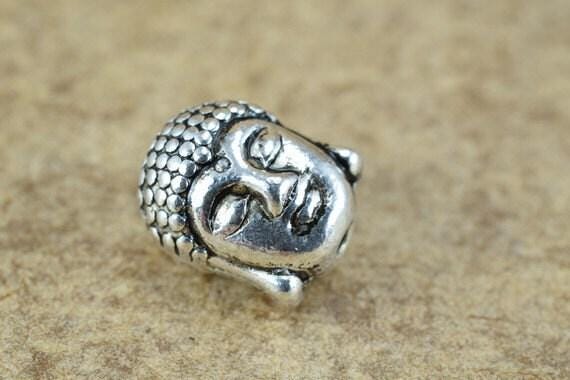 Solid Buddha Head BeadsTwo Side Face Tibetan Style Antique Silver Alloy Metal Bracelets Charm Spacer Size 10x9x8mm Hole Size 2mm For Jewelry
