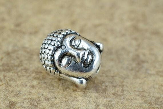 Solid Buddha Head BeadsTwo Side Face Tibetan Style Antique Silver Alloy Metal Bracelets Charm Spacer Size 10x9x8mm Hole Size 2mm For Jewelry