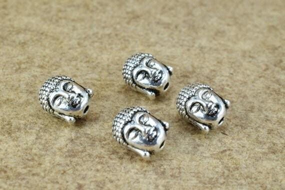 Solid Buddha Head BeadsTwo Side Face Tibetan Style Antique Silver Alloy Metal Bracelets Charm Spacer Size 10x9x8mm Hole Size 2mm For Jewelry