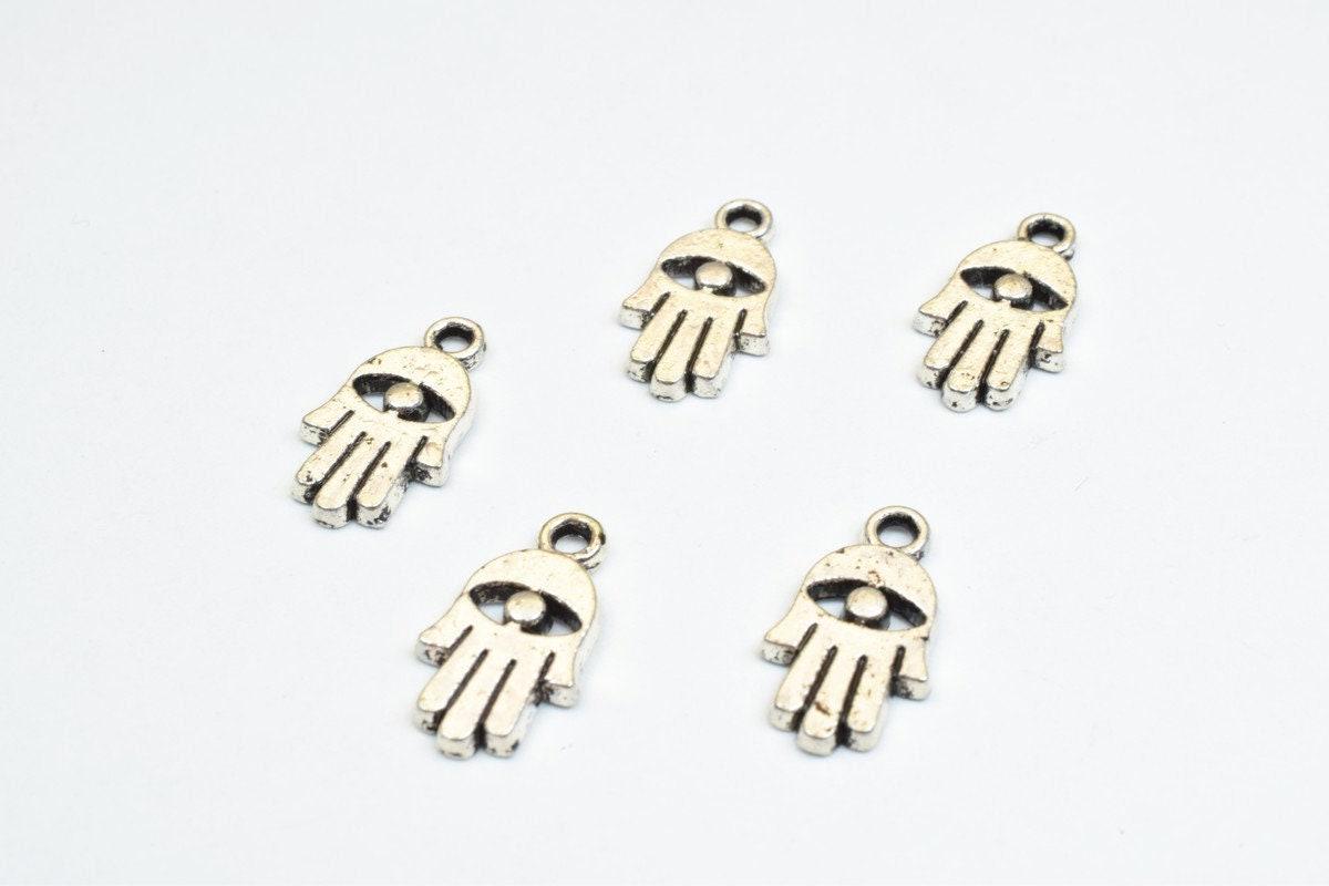 Silver Hamsa Charm Beads – Antique Silver Alloy Metal Charm Pendants for Jewelry Making