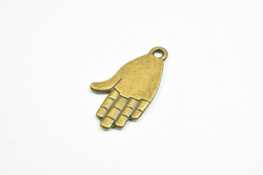 Hamsa Hand Charm Beads – Antique Green Metal Charm Beads 24x13mm Double Sided Pendants