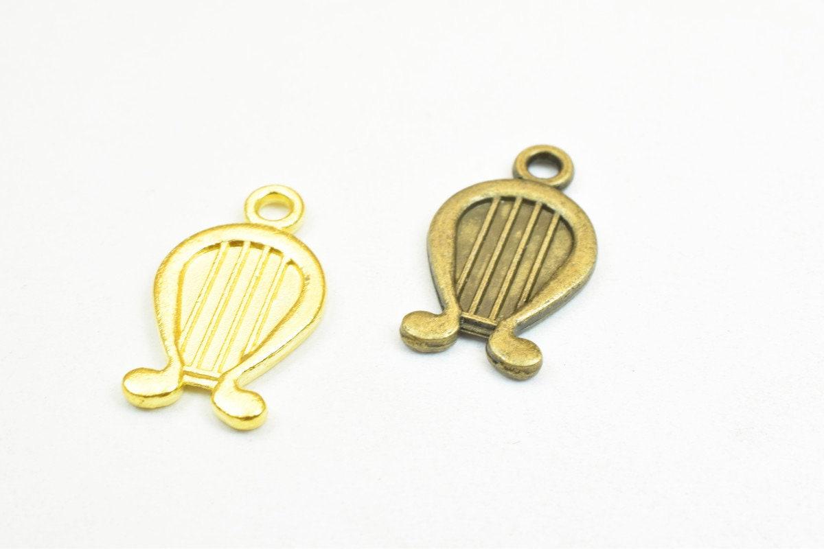 14PCs Harp Musical Instruments Charm Pendants Bronze/Gold/Silver Beads Base Metal Alloy Size 18x11mm Jump Ring Size 2mm For Jewelry Making