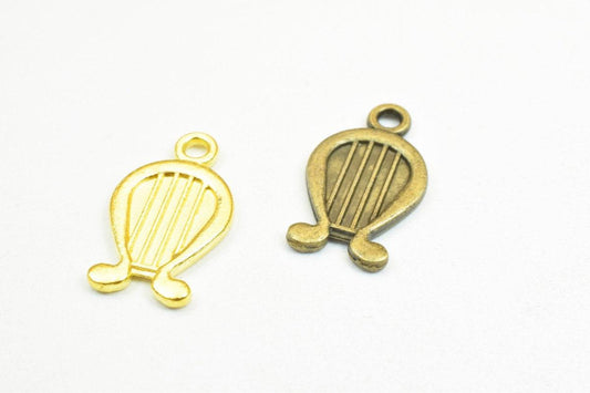 14PCs Harp Musical Instruments Charm Pendants Bronze/Gold/Silver Beads Base Metal Alloy Size 18x11mm Jump Ring Size 2mm For Jewelry Making