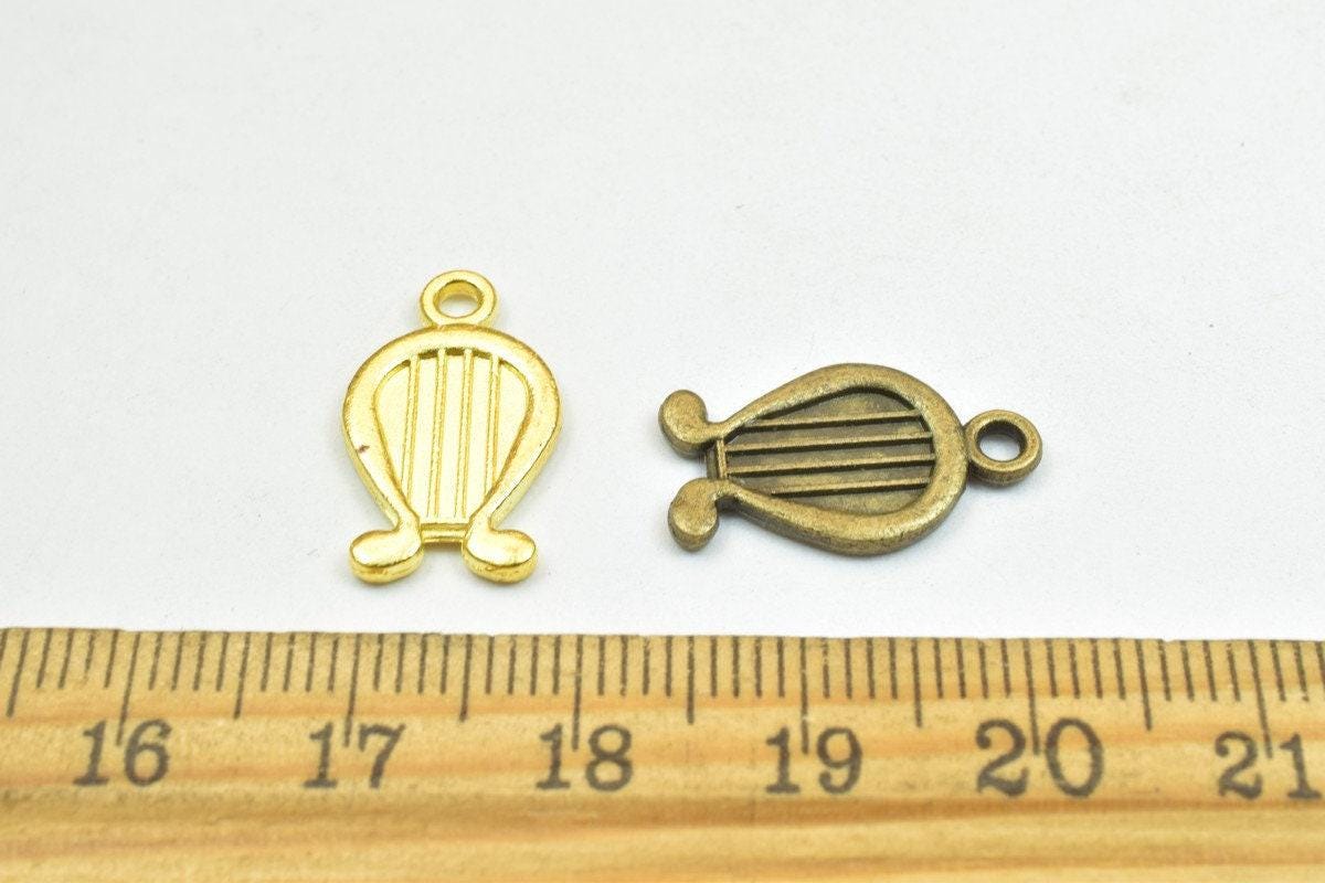 14PCs Harp Musical Instruments Charm Pendants Bronze/Gold/Silver Beads Base Metal Alloy Size 18x11mm Jump Ring Size 2mm For Jewelry Making