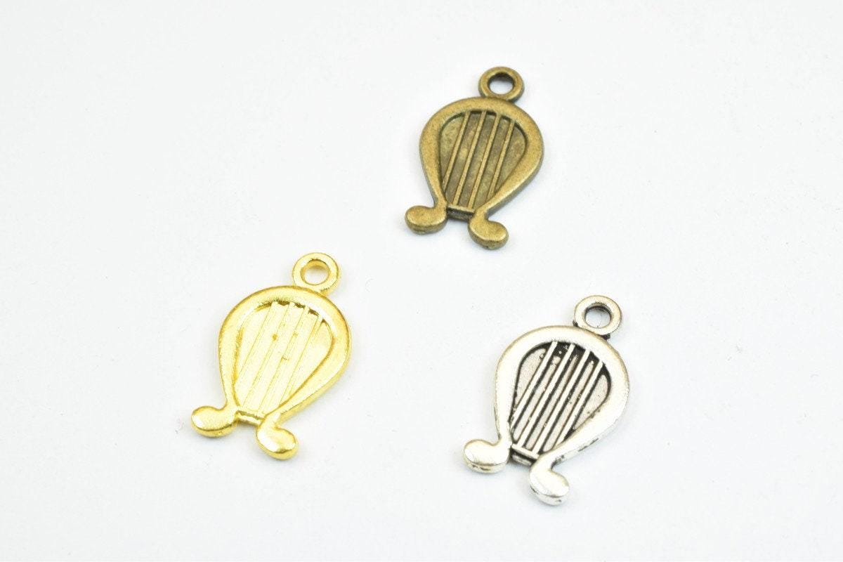 14PCs Harp Musical Instruments Charm Pendants Bronze/Gold/Silver Beads Base Metal Alloy Size 18x11mm Jump Ring Size 2mm For Jewelry Making