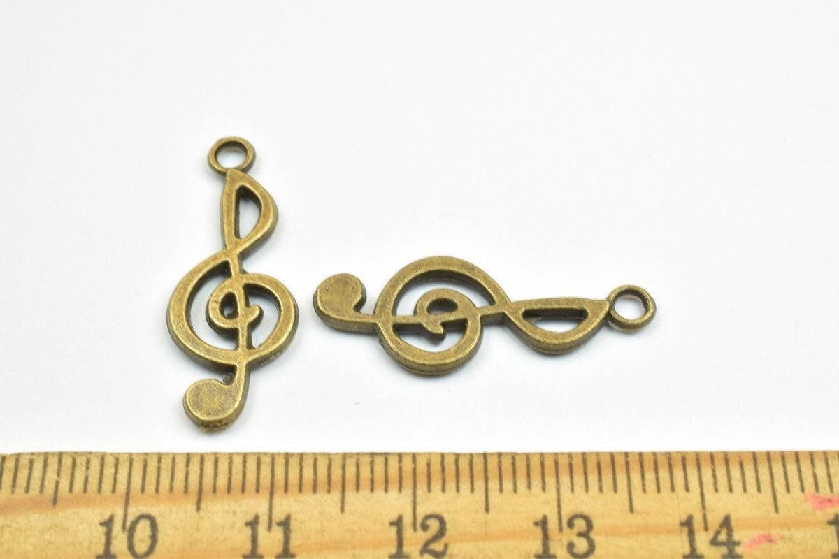 12 PCs Musical Note Charm Pendant Bead Antique Green Size 26.5x10mm Decorative Design Metal Beads 2mm Jump Ring for Jewelry Making