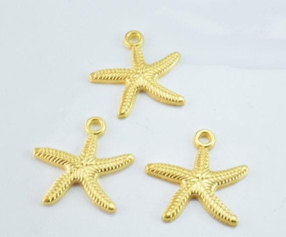 25x25mm Matte Gold Plated Sea Star Pendant with 2mm hole opening, 2mm Thickness 6pcs/PK