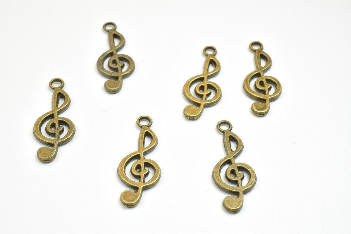 12 PCs Musical Note Charm Pendant Bead Antique Green Size 26.5x10mm Decorative Design Metal Beads 2mm Jump Ring for Jewelry Making