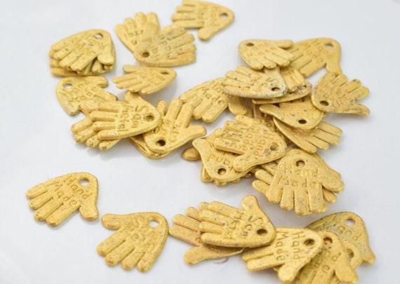 13x12mm Matte Gold Plated Alloy Handmade Hand Charm Can be used as a jewelry tag Hole Opening 0.5mm 40pcs/PK