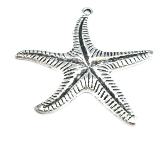 61mm Antique Silver Sea Star Charm Pendant with textured all over design Black accent pendant coloring 2mm bail opening 1pc/pk